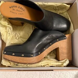 Kork-Ease Black Leather Studded Mules